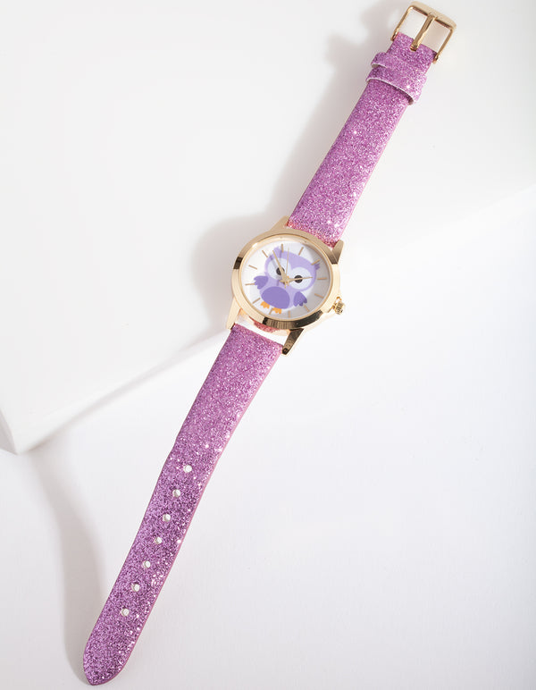 Kids Gold Purple Owl Watch