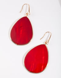 Gold Rimmed Red Tear Drop Shell Earrings - link has visual effect only