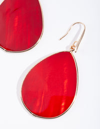 Gold Rimmed Red Tear Drop Shell Earrings - link has visual effect only