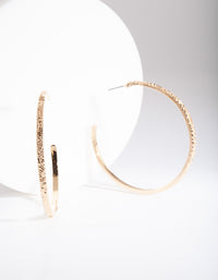 Gold Textured Thin Open Hoop Earrings - link has visual effect only