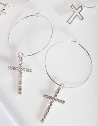 Silver Cross Hoop Earring Pack - link has visual effect only