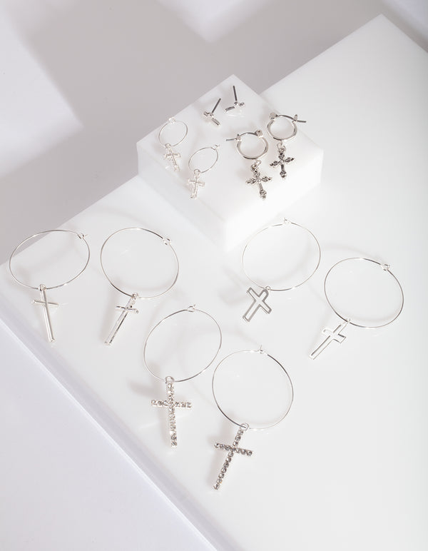 Silver Cross Hoop Earring Pack