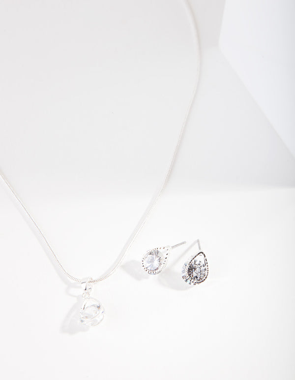 Silver Cubic Zirconia Teardrop Jewellery Set