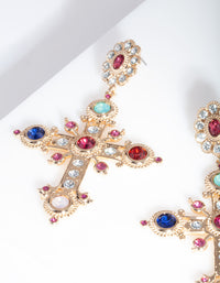 Gold Multi Gem Cross Earrings - link has visual effect only