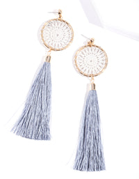 Grey Crochet Tassel Drop Earrings - link has visual effect only