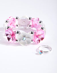 Kids Pink Silver Floral Jewellery Set - link has visual effect only