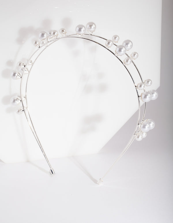 Silver Pearl Double Row Headband