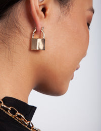 Gold Mini Lock Earrings - link has visual effect only