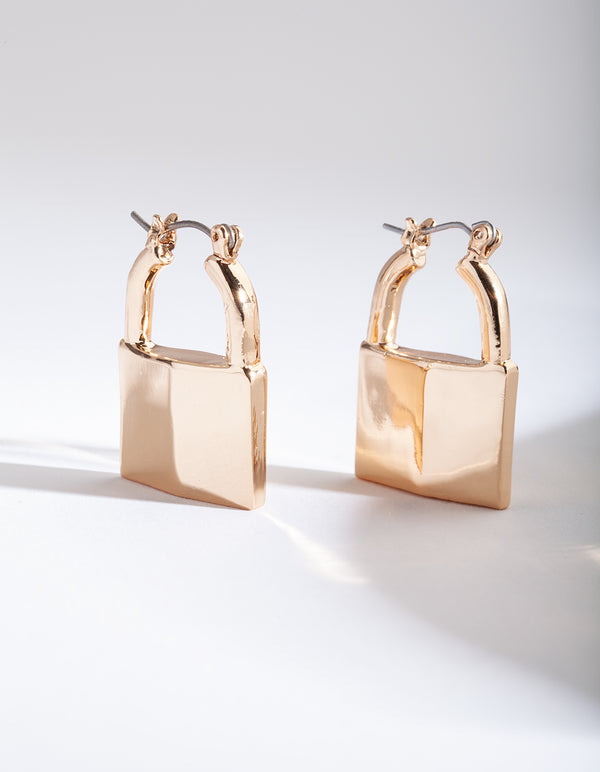 Gold Mini Lock Earrings