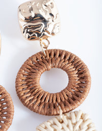 Gold & Brown Raffia Geometric Drop Earrings - link has visual effect only