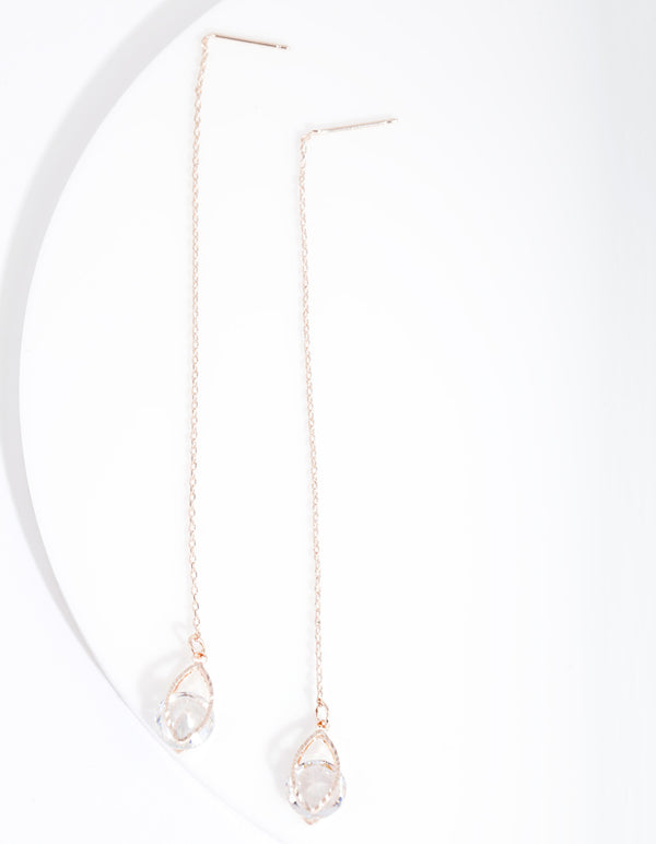 Rose Gold Cubic Zirconia Caged Teardrop Earrings