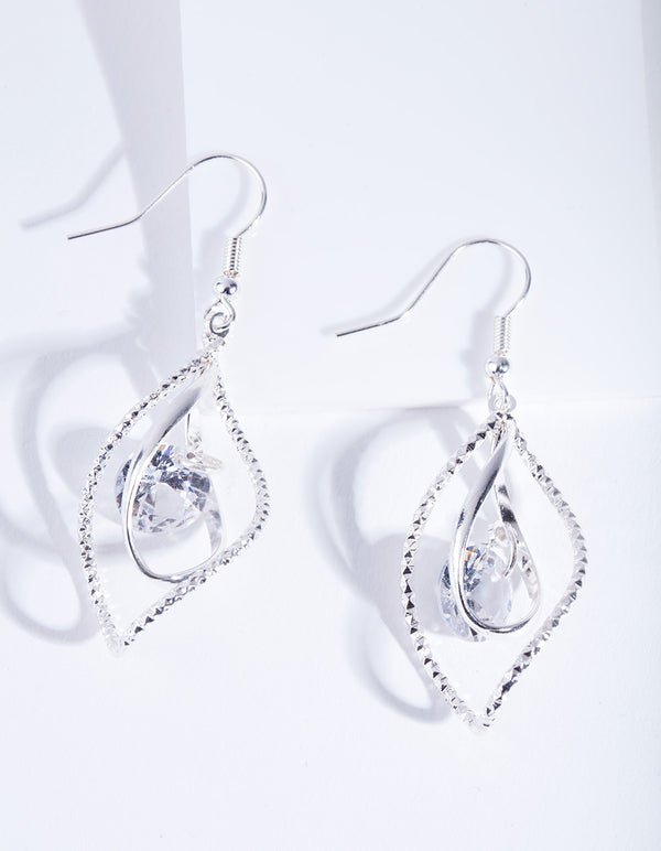 Silver Cubic Zirconia Charm Twist Earrings