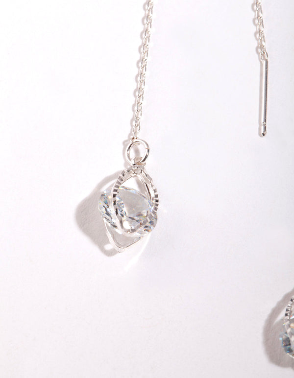 Silver Cubic Zirconia Chain Teardrop Earrings