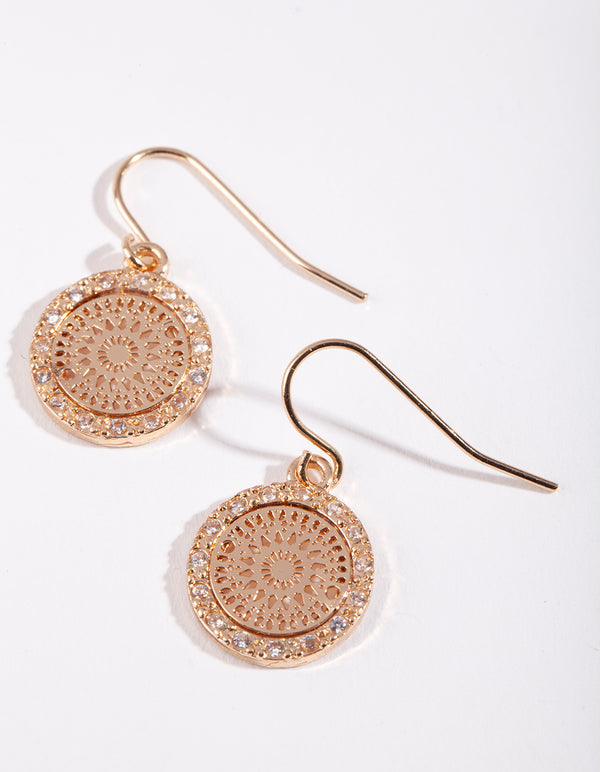 Gold Cubic Zirconia Stamp Earrings