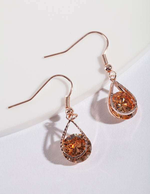 Rose Gold Cubic Zirconia Teardrop Earrings