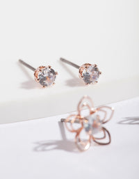 Rose Gold Cubic Zirconia Flower Earring Pack - link has visual effect only