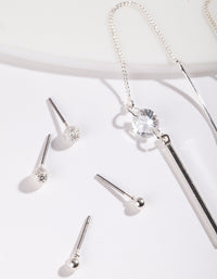 Cubic Zirconia Simple Stud & Chain Drop Earring Pack - link has visual effect only