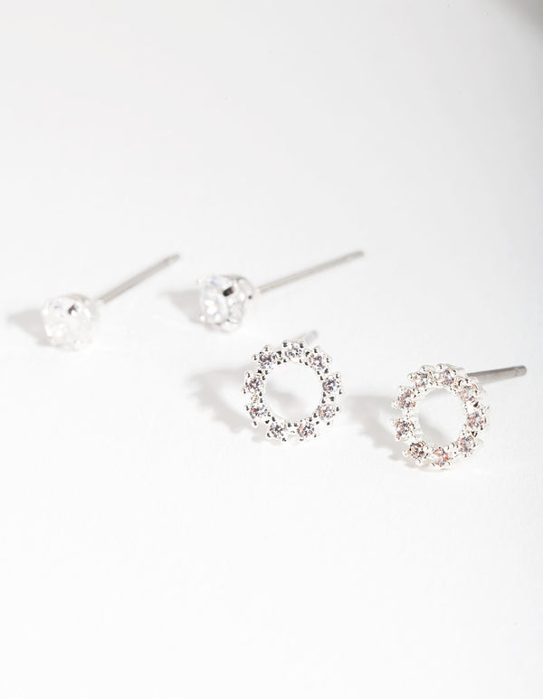 Silver Cubic Zirconia Open Circle Earring Pack