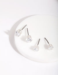 Silver Cubic Zirconia Round Stud Earring Pack - link has visual effect only