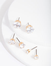 Gold Cubic Zirconia Graduating Stud Earring Pack - link has visual effect only