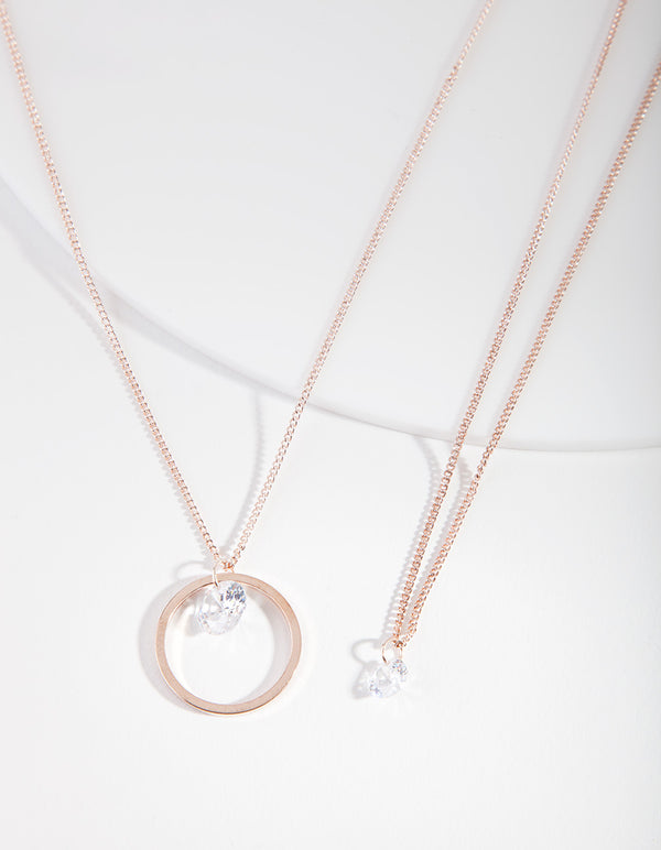 Rose Gold Cubic Zirconia 2 Row Necklace