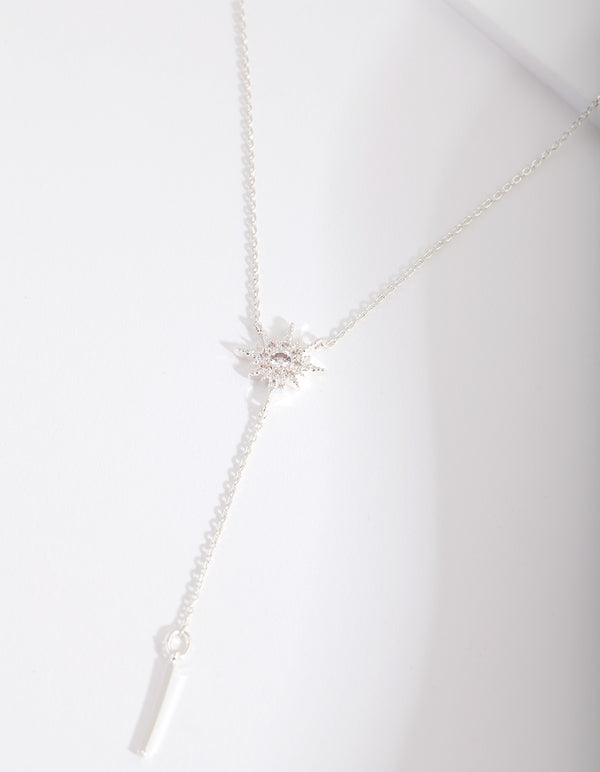 Silver Cubic Zirconia Star Y Necklace