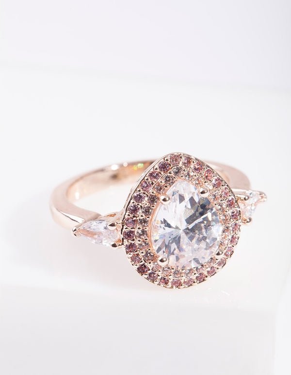 Rose Gold Cubic Zirconia Teardrop Ring