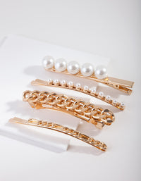 Gold Pearl & Chain Hair Pin 4-Pack - link has visual effect only