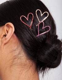 Gold Pink Red Diamante Heart Clip Pack - link has visual effect only