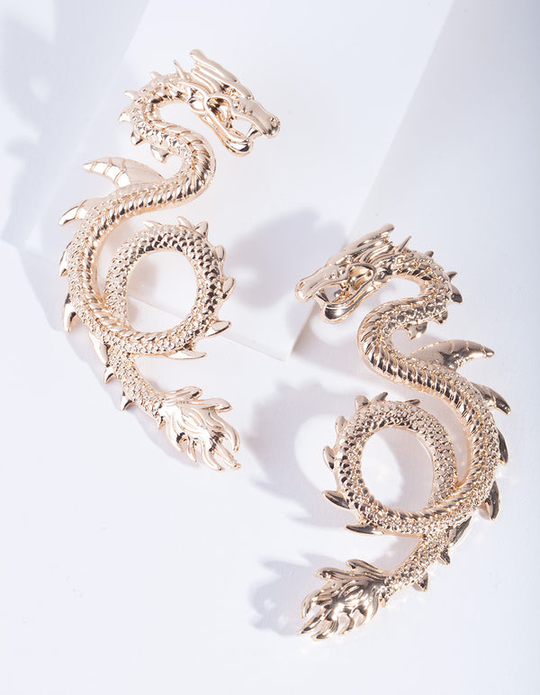 Gold Spiked Dragon Earrings