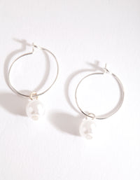 Silver Pearl Hoop Earrings - link has visual effect only