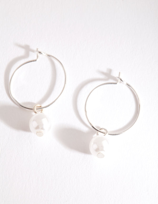 Silver Pearl Hoop Earrings