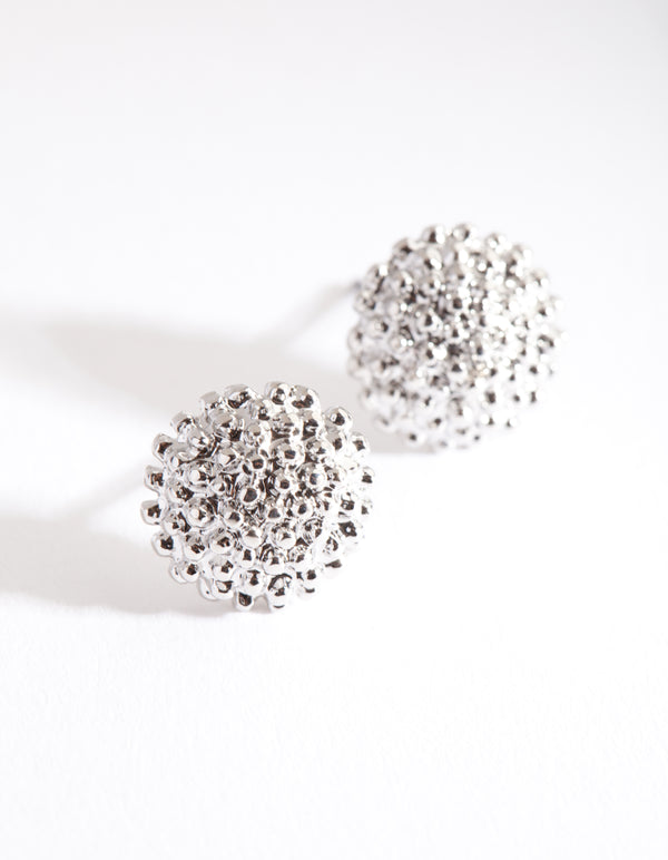 Rhodium Crater Stud Earrings