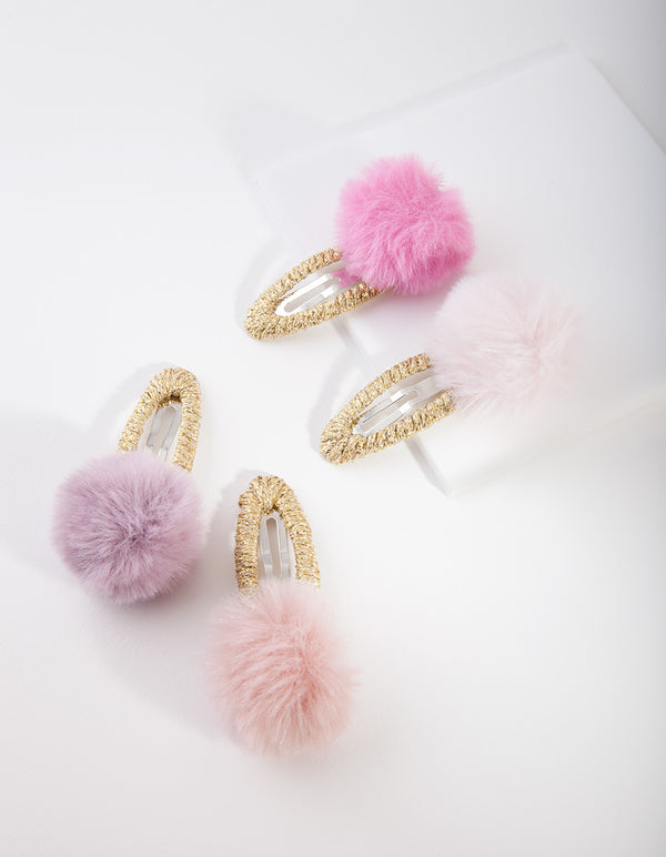 Kids Gold Pom Pom Hair Clip Pack