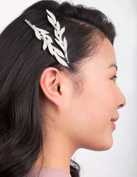 Silver Double Leaf Diamante Clip Pack - link has visual effect only