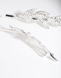 Silver Double Leaf Diamante Clip Pack - link has visual effect only