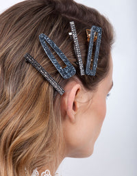 Black Sequin Diamante Hair Clip Pack - link has visual effect only