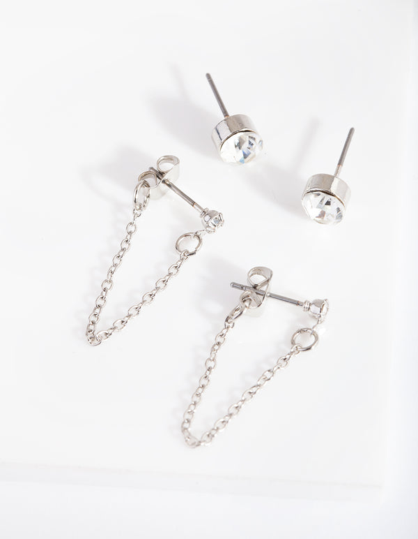 Silver Diamante Chain Earrings