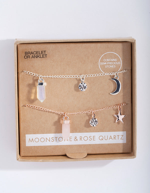 Moonstone & Rose Quartz Charm Bracelet Gift Box