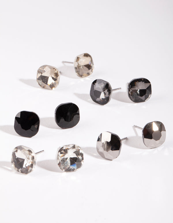 Black Toned Square Diamante 5 Stud Pack