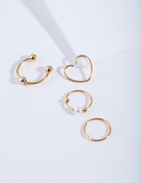 Gold Heart Ring Earring 4-Pack - link has visual effect only