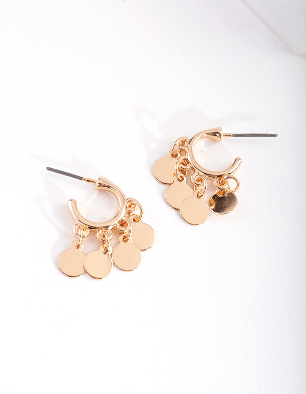 Gold Disc Charm Earrings