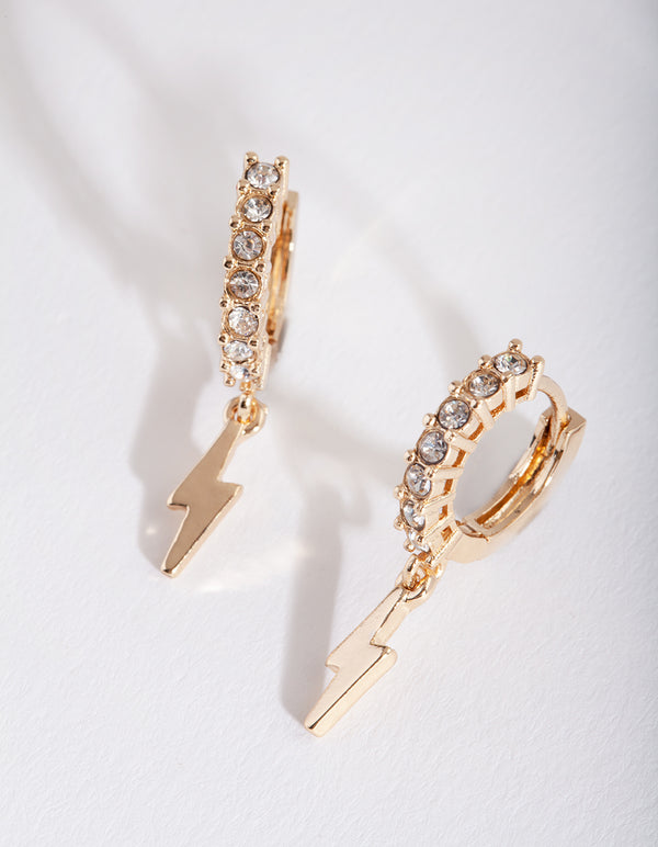 Gold Lightning Diamante Huggie Earrings