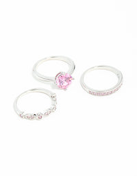 Pink Cubic Zirconia 3 Ring Stack Pack - link has visual effect only