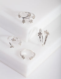 Silver Floral Diamante Ring 5-Pack - link has visual effect only