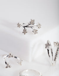 Silver Floral Diamante Ring 5-Pack - link has visual effect only