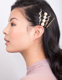 Gold Snake Pearl Hair Clip 4-Pack - link has visual effect only