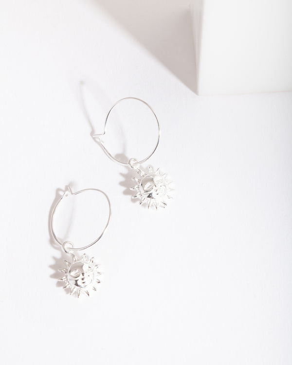 Sterling Silver Sun Charm Hoop Earrings