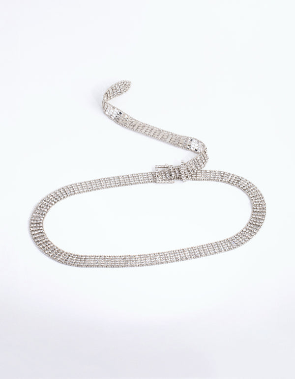 Rhodium Thin Diamante Belt