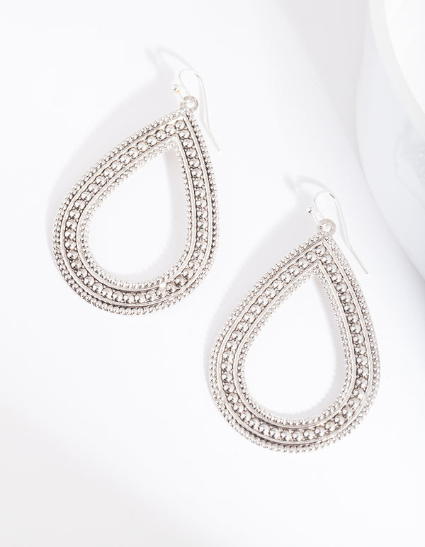 Silver Textured Teardrop Earrings